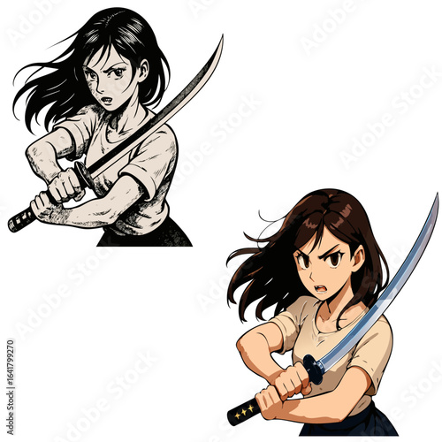 검을 휘두르는 소녀
