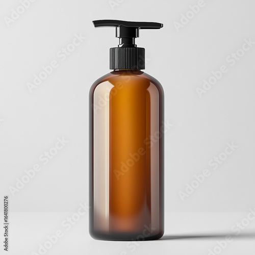 Wallpaper Mural Amber Glass Pump Bottle with Black Dispenser on White Background amber bottle pump dispenser Torontodigital.ca