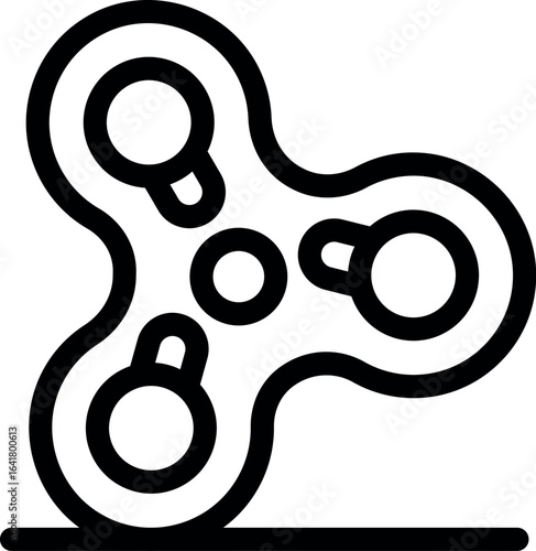 Hand spinner rotating on a surface, outline style illustration of a stress relieving toy