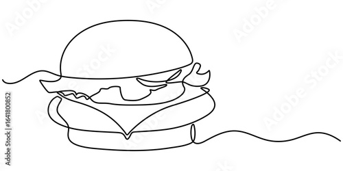 Burger continuous one line drawing, minimalist outline vector illustration,  Single line drawing of burger, 