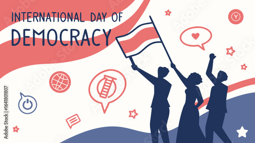 International Democracy Day illustration with diverse hands holding peace symbol for global unity and freedom awareness