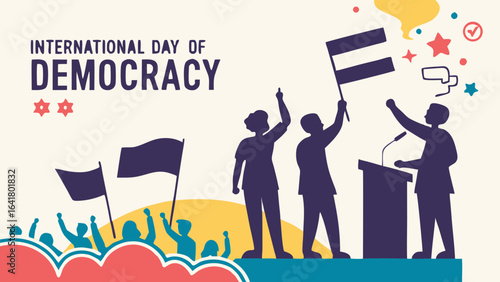 International Democracy Day illustration with diverse hands holding peace symbol for global unity and freedom awareness