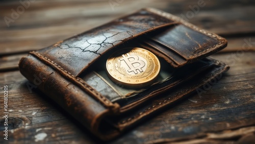 Leather wallet with bitcoin