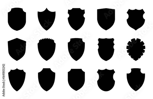 Diverse shield shapes collection black graphic design elements emblem crest