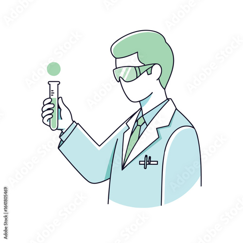 Scientist in lab coat examining a test tube with liquid, conducting research.