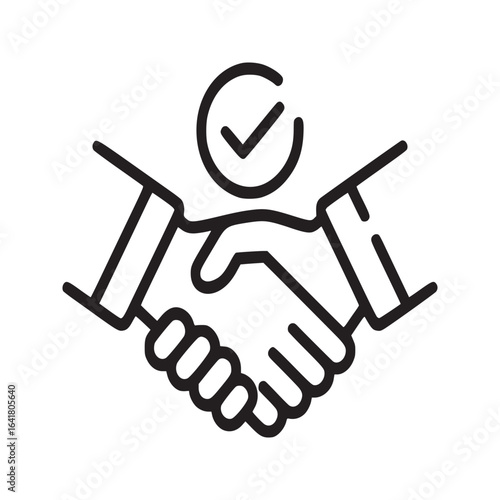A handshake icon with a checkmark inside a circle representing agreement and successful collaboration