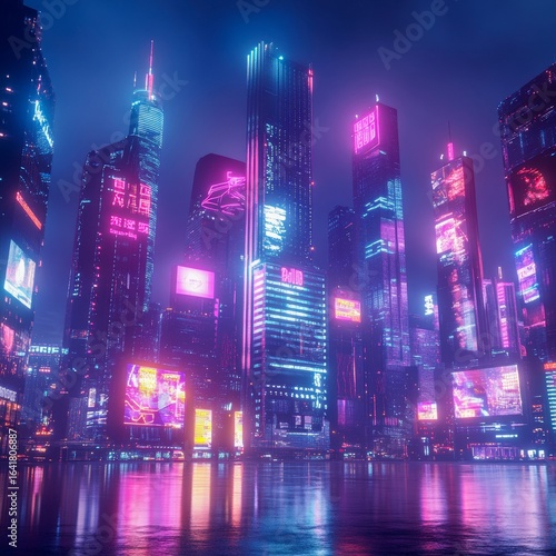a neon cyberpunk skyline isolated on a minimalistic background