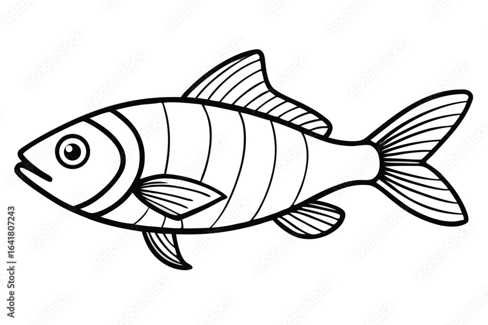 Fototapeta premium Fish Outline with Detailed Fins on White Background