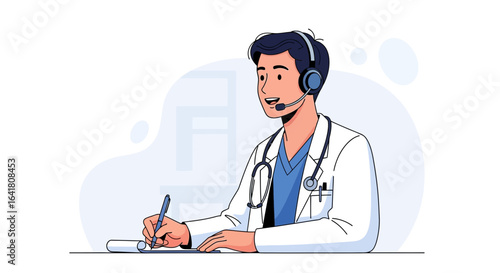 Telemedicine Consultation: Doctor with Headset Providing Remote Healthcare Services