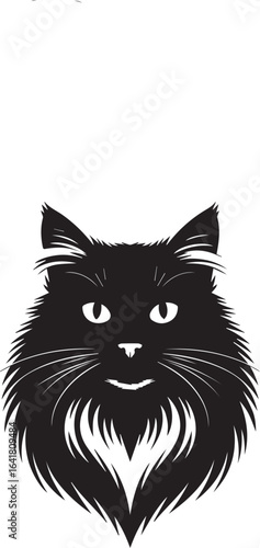Cute domestic black and white kitten vector illustration with feline eyes looking at the viewer