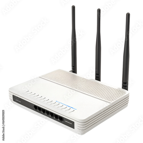 White Wi-Fi Router with Antennas on Isolated White Background in 3d render