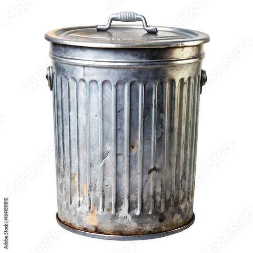 A Weathered Metal Trash Can A CloseUp View