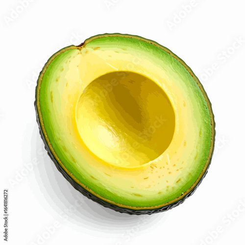 Half of an avocado, displaying the pit and flesh