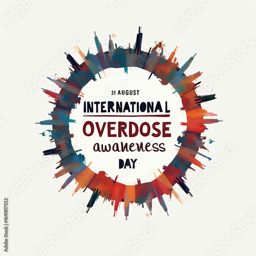 International Overdose Awareness Day modern poster design with gradient background and ribbon banner - August 31 health awareness campaign typography
