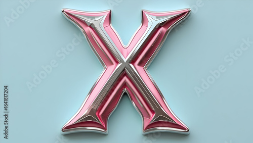 Embossed letter X in pink and silver on blue background