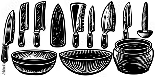 Black Kitchen Utensils Silhouette Set Icon Design