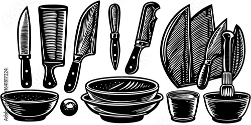 Black Kitchen Utensils Silhouette Set Icon Design