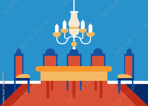 boardroom with grand chandelier centerpiece