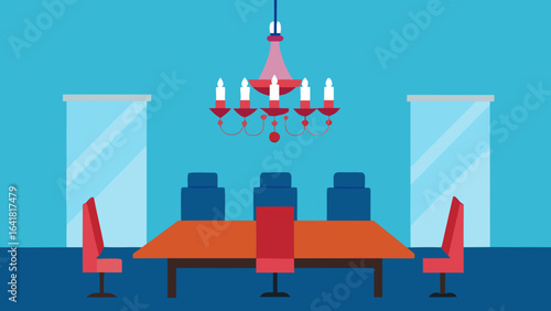 Corporate boardroom with crystal chandelier