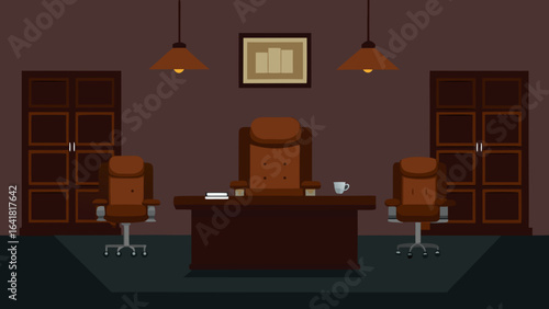 Dark walnut executive office with leather armchair
