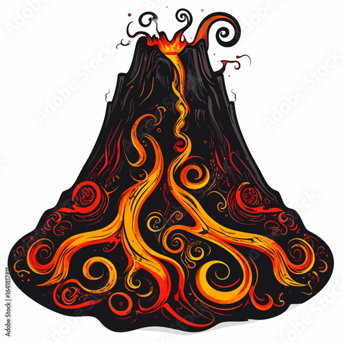 Ornate volcano erupting with fiery details