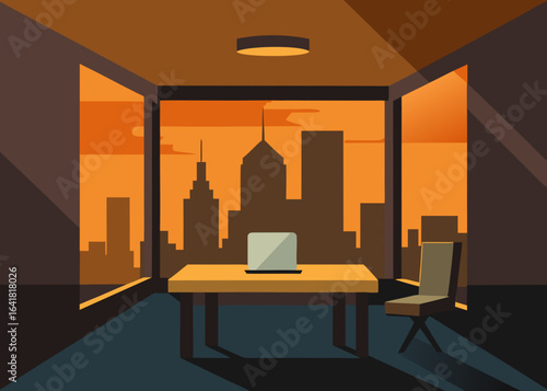 Luxury Corner Office with Skyline Sunrise View