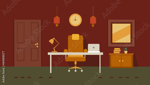 Luxury Home Office with Suede Accent Walls