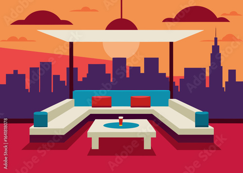 Luxury lounge with panoramic rooftop view