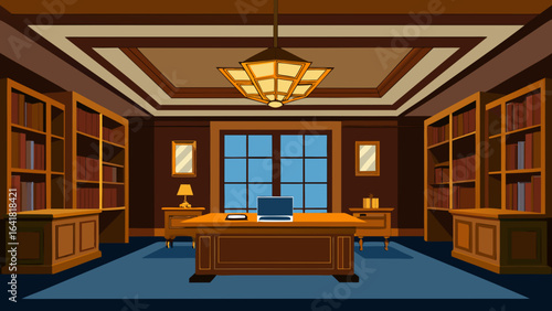 Luxury study with mahogany coffered ceiling