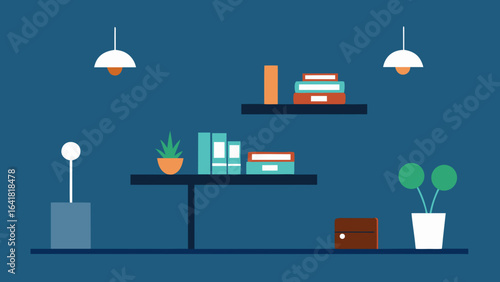 Minimal executive workspace with floating shelves