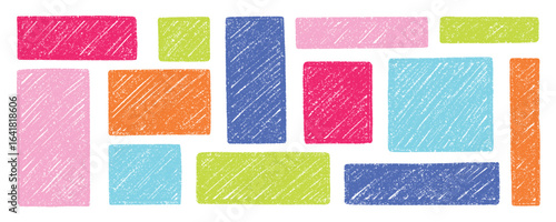 Chalk pencil frames, text box crayon doodle set. Kids color borders in sketch style, rectangular and square shapes, grunge texture. Hand drawn vector illustration isolated on white background