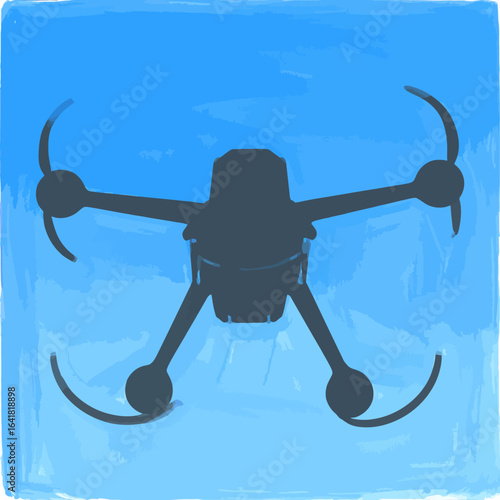 Silhouette of a drone against a painted blue background