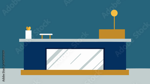 Office With Brass And Marble Reception Desk