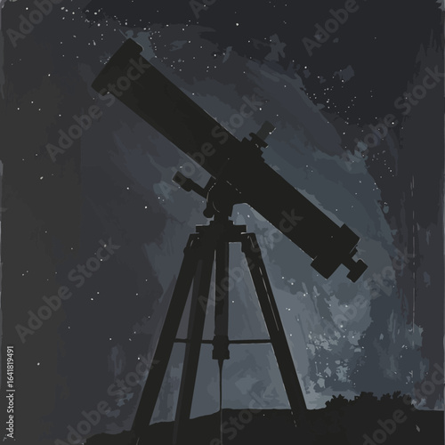 Silhouette of a telescope against a night sky