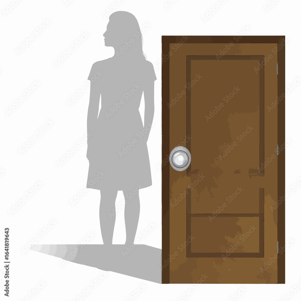 Fototapeta premium Silhouette of person next to a brown door