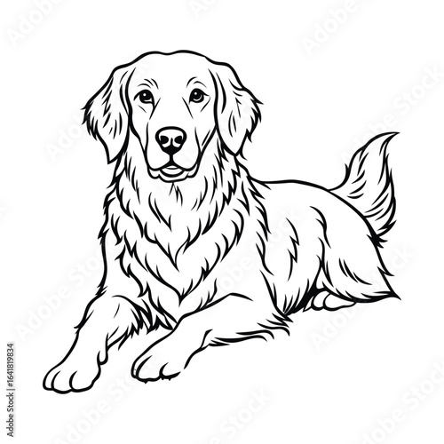 Playful dog illustration with a simple line art style showcasing a happy canine companion