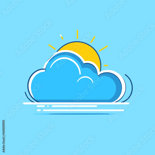 Simple graphic of a bright sun behind a cumulus cloud