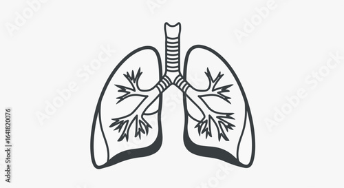 Simple Black and White Anatomical Illustration of Human Lungs