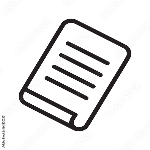 A simple line drawing of a document with rounded corners and a curled bottom edge on a white background