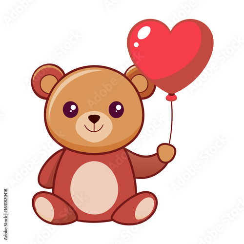 Cute teddy bear holding heart balloon vector illustration