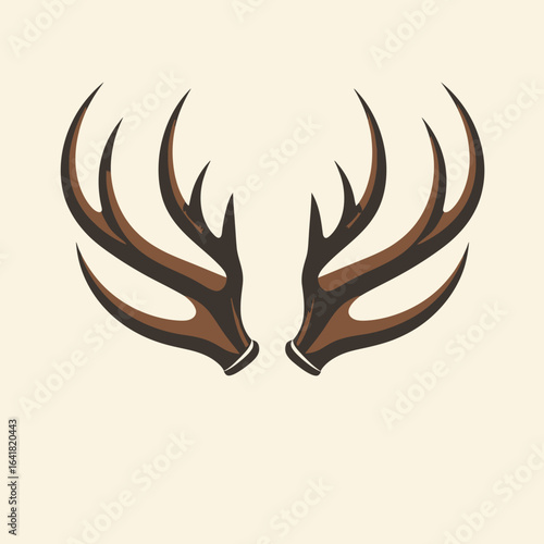 Stylized brown deer antlers, symmetrical in shape on a light beige background, evoking nature