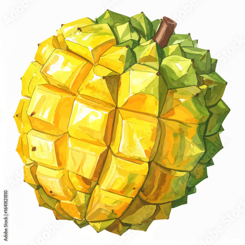 Vibrant yellow and green tropical fruit, textured with geometric patterns