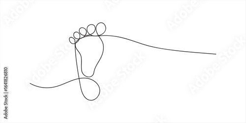 Continuous single line Baby foot one line style. Hand drawing. stock illustration, Little kids feet. Tiny foots. One single line drawing of feet, PrintFoot single line art, continuous one line drawing