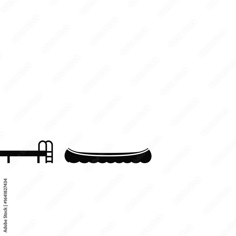 Fototapeta premium Black silhouette of canoe and dock ladder boat water