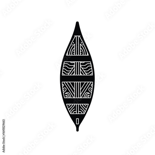 Black canoe with tribal patterns on white boat watercraft