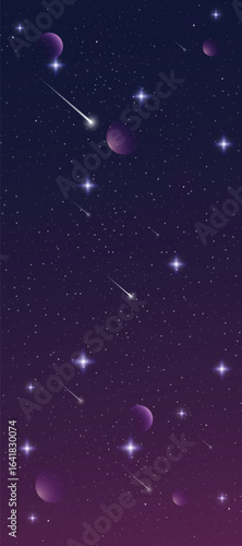 Starry night galaxy background with glowing nebula, stardust and shining milky way vector