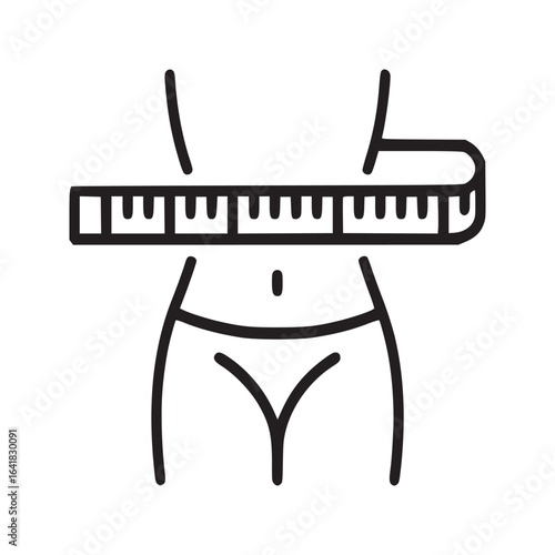 Outline illustration of a woman's torso with a measuring tape around the waist on a white background