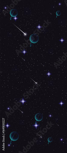 Starry night galaxy background with glowing nebula, stardust and shining milky way vector