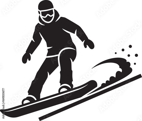 Silhouette of a snowboarder performing a trick, snow spray visible