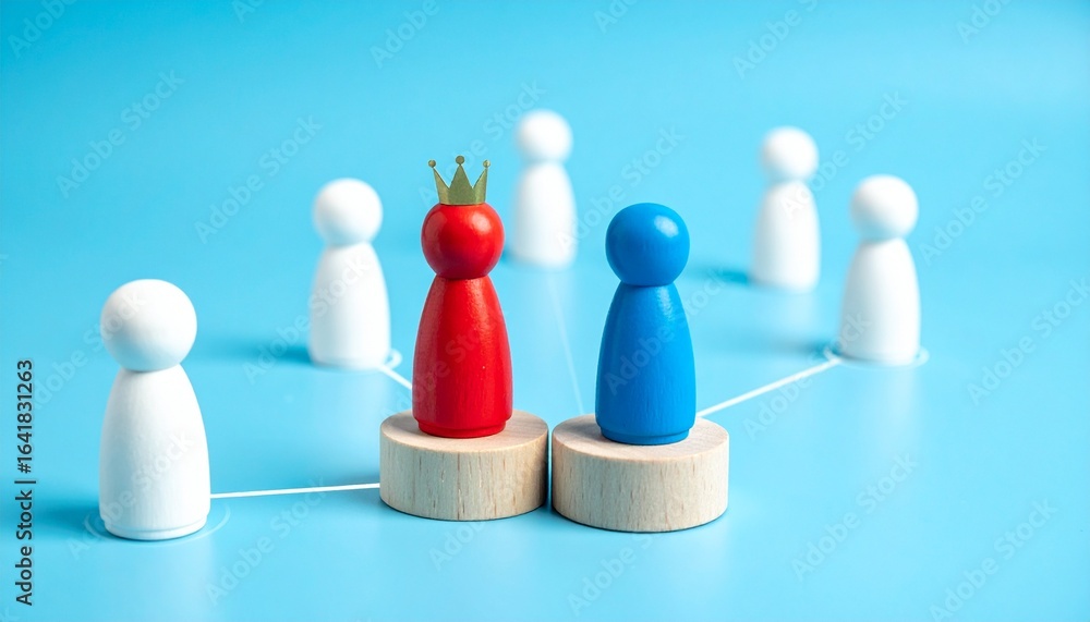 Obraz premium Leadership Concept Depicted by Toy Figures on a Blue Surface, illustrating authority, roles, and strategy